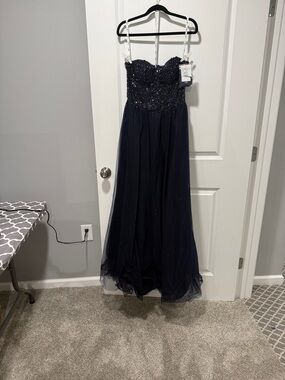 Strapless Navy Sequin Maxi Dress